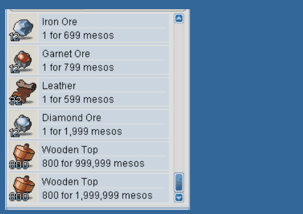 Price badges beside each listing in a shop